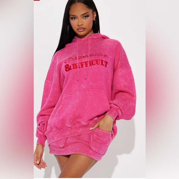 Fashion Nova Dresses & Skirts - Fashion Nova 2-Piece Expensive & Difficult Acid Washed Pink Fleece Set - XS - BN